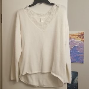 Cream sweater with lace detail
